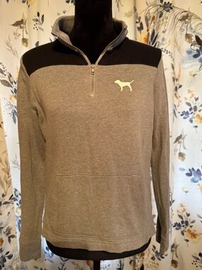 Ladies Quarter-Zip Pullover Yop- Gray with Black Yoke PINK Victorias Secret